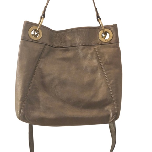 Coach Peyton Leather Pleated Tote Shoulder Bag Brown Gold Logo F21903 - Picture 1 of 8